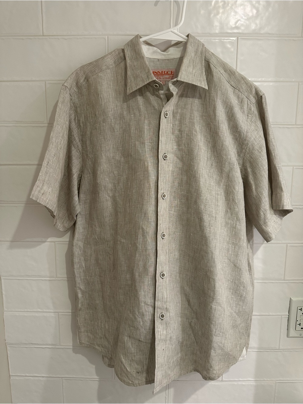 Inserch Mens 100% Linen Shirt & Trousers Pants Set Beige Relaxed Fit Large 34
